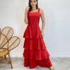 Vestido Feminino Longo Bianca em Camadas sem Bojo Vermelho - Fernanda Ramos Store