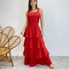 Vestido Feminino Longo Bianca em Camadas sem Bojo Vermelho - Fernanda Ramos Store