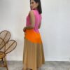 Vestido Longo Amplo Detalhe em Camadas Rosa, Laranja e Caramelo - Fernanda Ramos Store