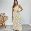 Vestido Longo Ana sem Bojo Alça Regulável Off White Estampado - Fernanda Ramos Store