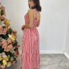 Vestido Longo Antonella com Bojo Nula Manga Listrado Vermelho - Fernanda Ramos Store