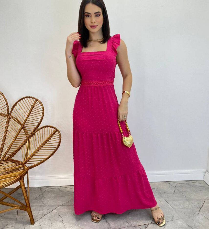 Vestido Longo Antonella com Bojo Pipoquinha Pink - Fernanda Ramos Store