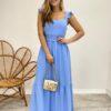 Vestido Longo Bianca Azul Bebê com Bojo Detalhe em Guipir - Fernanda Ramos Store