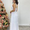 Vestido Longo Branco Ayla com Bojo Nula Manga - Fernanda Ramos Store