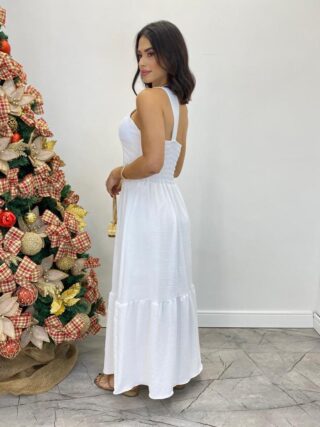 Vestido Longo Branco Ayla com Bojo Nula Manga - Fernanda Ramos Store