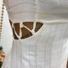 Vestido Longo Branco com Bojo Listrado de Dourado - Fernanda Ramos Store