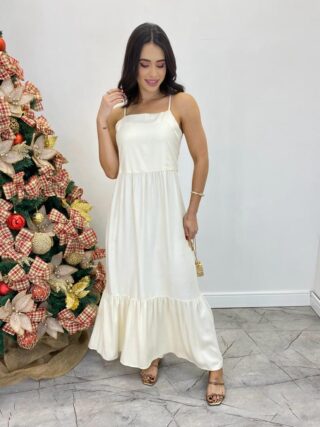 Vestido Longo Catarina sem Bojo com Alça Regulável Creme - Fernanda Ramos Store