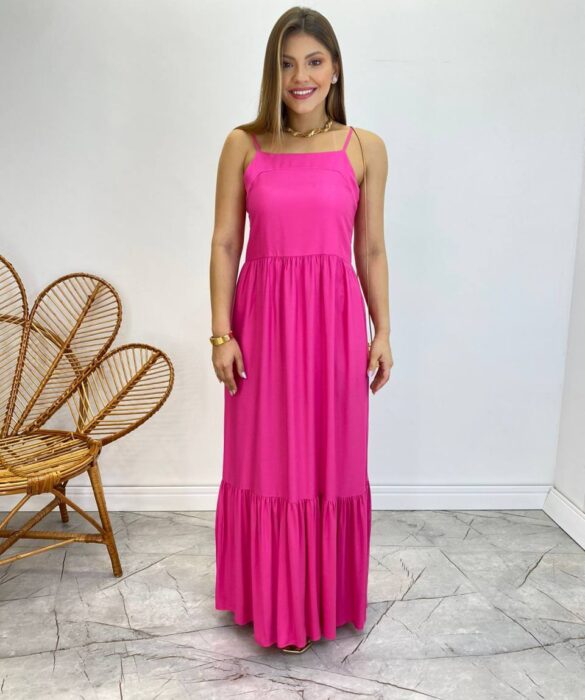 Vestido Longo Catarina sem Bojo com Alça Regulável Pink - Fernanda Ramos Store