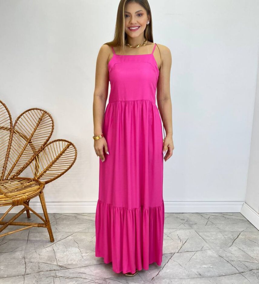 Vestido Longo Catarina sem Bojo com Alça Regulável Pink - Fernanda Ramos Store