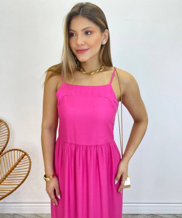 Vestido Longo Catarina sem Bojo com Alça Regulável Pink - Fernanda Ramos Store