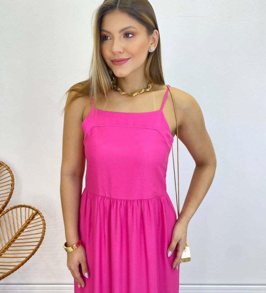 Vestido Longo Catarina sem Bojo com Alça Regulável Pink - Fernanda Ramos Store