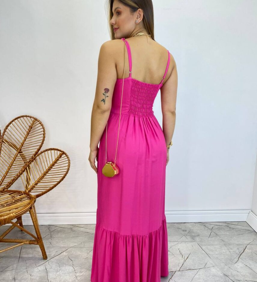 Vestido Longo Catarina sem Bojo com Alça Regulável Pink - Fernanda Ramos Store