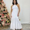 Vestido Longo Cecília Branco Alça Regulável com Bojo Detalhe de Babado - Fernanda Ramos Store