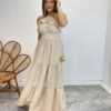 Vestido Longo Cecília Nude Alça Regulável com Bojo Detalhe de Babado - Fernanda Ramos Store