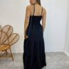 Vestido Longo Cecília Preto Alça Regulável com Bojo Detalhe de Babado - Fernanda Ramos Store