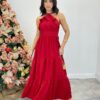 Vestido Longo Cecília Vermelho Alça Regulável com Bojo Detalhe de Babado - Fernanda Ramos Store