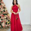 Vestido Longo Cecília Vermelho Alça Regulável com Bojo Detalhe de Babado - Fernanda Ramos Store