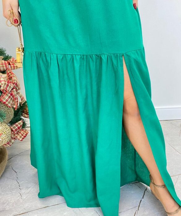 Vestido Longo Charlotte Frente Única com Bojo e Abertura Verde - Fernanda Ramos Store