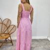 Vestido Longo com Bojo e Amarração nas Alças Listrado Rosa - Fernanda Ramos Store