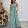 Vestido Longo com Bojo e Amarração nas Alças Listrado Verde - Fernanda Ramos Store