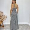 Vestido Longo com Bojo e Lastex Alça Grossa Listrado de Preto - Fernanda Ramos Store