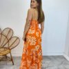 Vestido Longo com Bojo e Lastex Alça Regulável Estampado Laranja - Fernanda Ramos Store