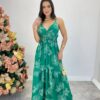 Vestido Longo com Bojo e Lastex Alça Regulável Estampado Verde - Fernanda Ramos Store