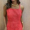 Vestido Longo de Guipir sem Bojo com Alça Regulável Vermelho - Fernanda Ramos Store