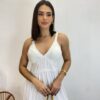 Vestido Longo Decote V com Bojo e Detalhe nas Alças Branco - Fernanda Ramos Store