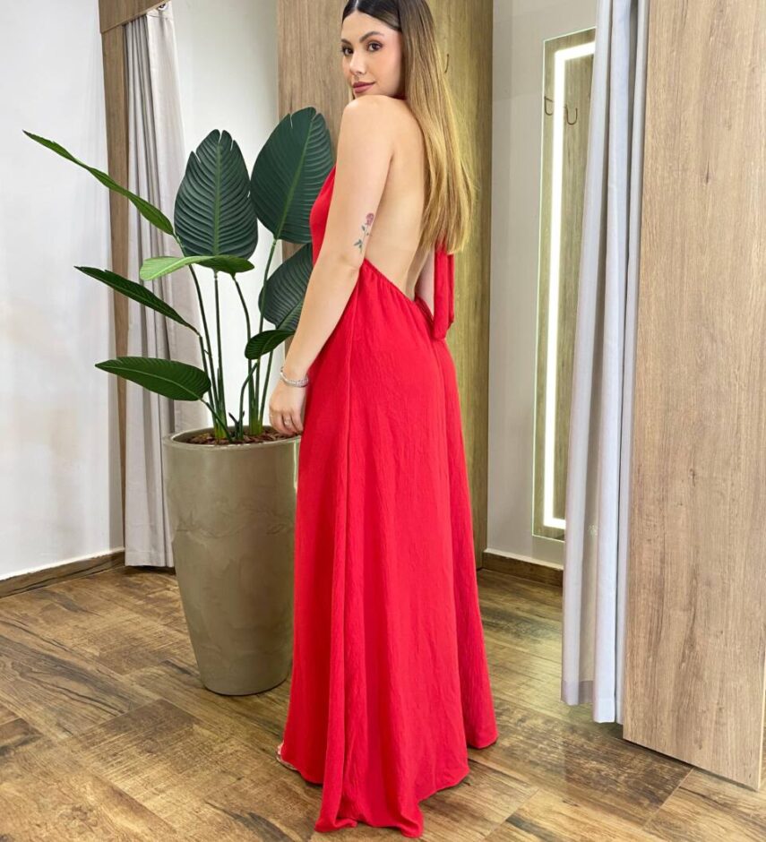 Vestido Longo Eloá Frente Única sem Bojo Vermelho - Fernanda Ramos Store