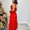 Vestido Longo Fernanda com Bojo Nula Manga Vermelho - Fernanda Ramos Store