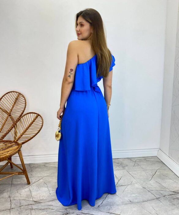 Vestido Longo Fernanda Nula Manga sem Bojo Azul com Amarração - Fernanda Ramos Store