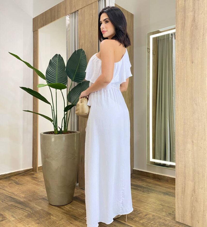 Vestido Longo Fernanda Nula Manga sem Bojo Branco com Amarração - Fernanda Ramos Store