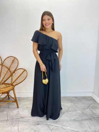 Vestido Longo Fernanda Nula Manga sem Bojo Preto com Amarração - Fernanda Ramos Store