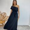 Vestido Longo Fernanda Nula Manga sem Bojo Preto com Amarração - Fernanda Ramos Store