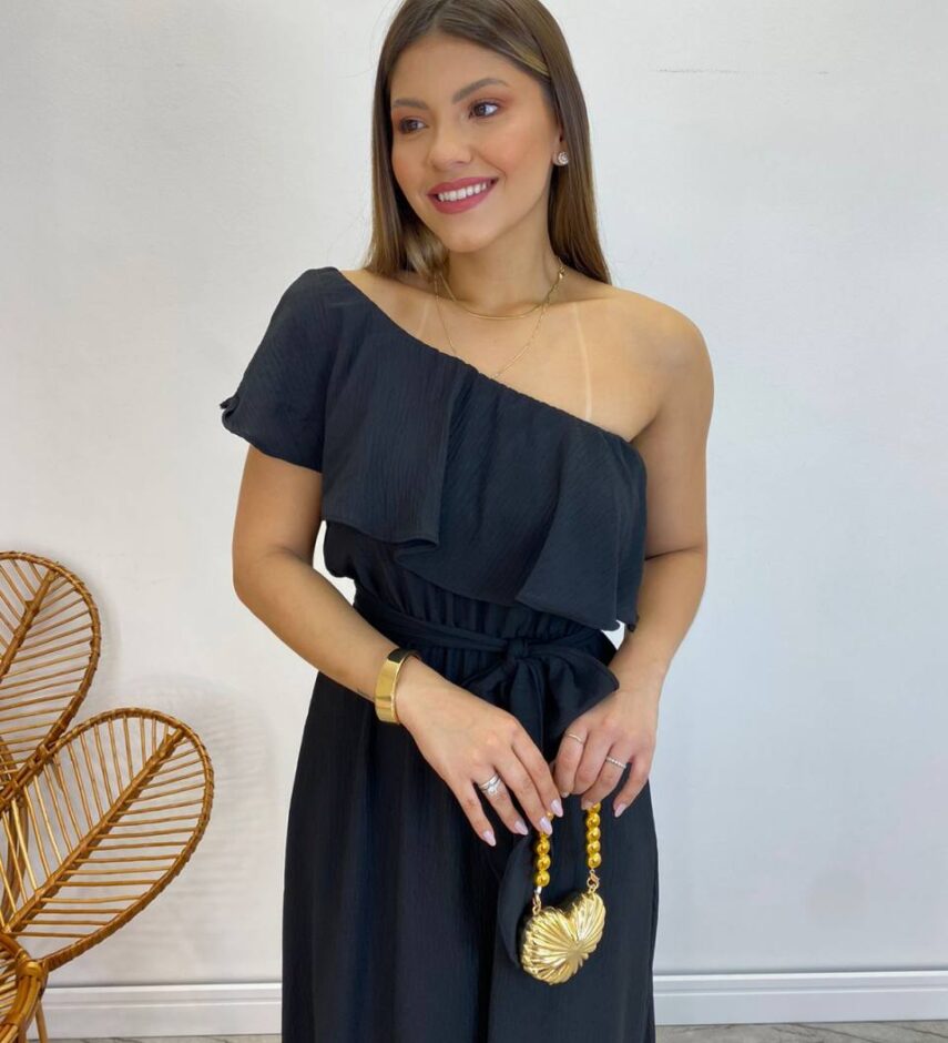 Vestido Longo Fernanda Nula Manga sem Bojo Preto com Amarração - Fernanda Ramos Store