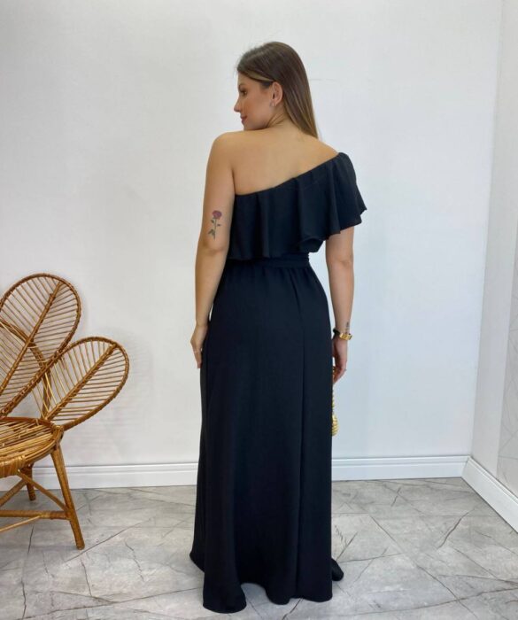 Vestido Longo Fernanda Nula Manga sem Bojo Preto com Amarração - Fernanda Ramos Store