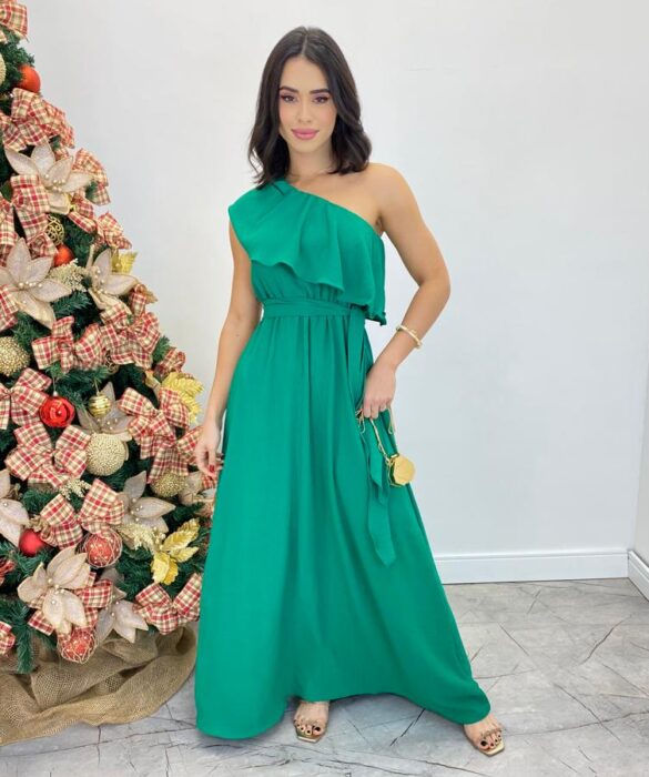 Vestido Longo Fernanda Nula Manga sem Bojo Verde com Amarração - Fernanda Ramos Store