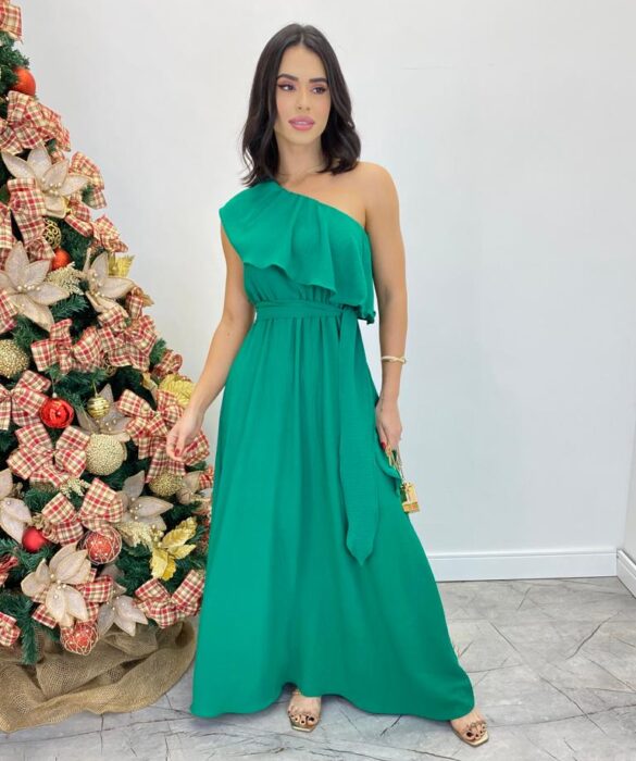 Vestido Longo Fernanda Nula Manga sem Bojo Verde com Amarração - Fernanda Ramos Store