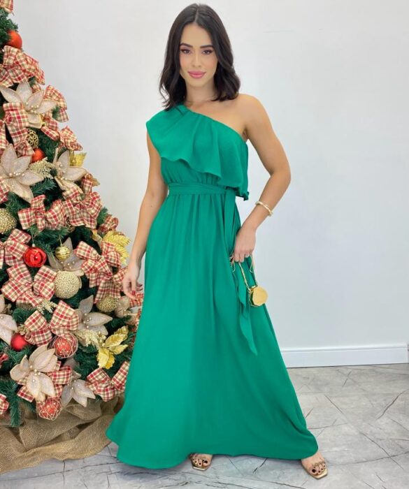 Vestido Longo Fernanda Nula Manga sem Bojo Verde com Amarração - Fernanda Ramos Store