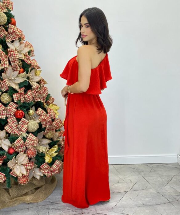 Vestido Longo Fernanda Nula Manga sem Bojo Vermelho com Amarração - Fernanda Ramos Store