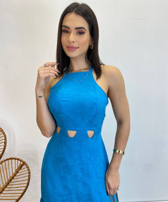 Vestido Longo Heloisa com Fenda Lateral e Bojo Azul - Fernanda Ramos Store