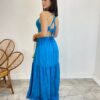 Vestido Longo Heloisa com Fenda Lateral e Bojo Azul - Fernanda Ramos Store