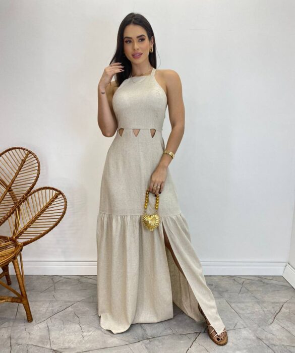 Vestido Longo Heloisa com Fenda Lateral e Bojo Cru - Fernanda Ramos Store