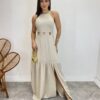 Vestido Longo Heloisa com Fenda Lateral e Bojo Cru - Fernanda Ramos Store