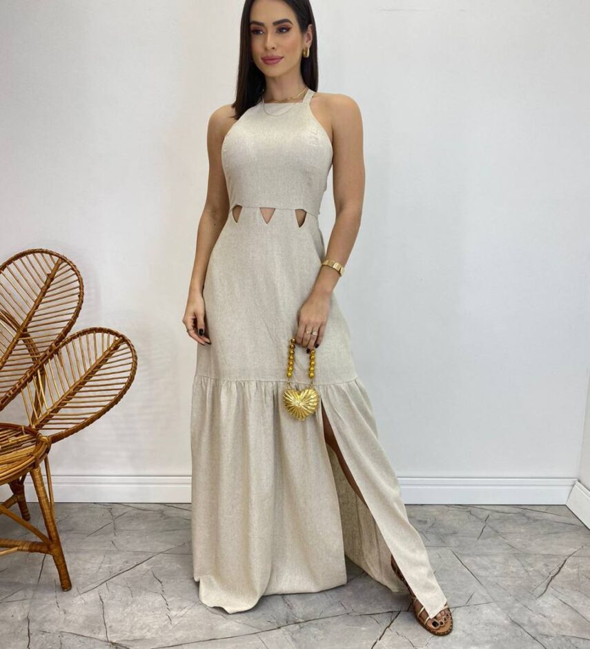 Vestido Longo Heloisa com Fenda Lateral e Bojo Cru - Fernanda Ramos Store