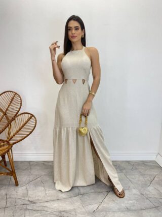 Vestido Longo Heloisa com Fenda Lateral e Bojo Cru - Fernanda Ramos Store