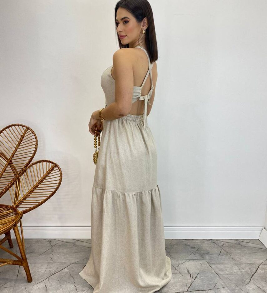 Vestido Longo Heloisa com Fenda Lateral e Bojo Cru - Fernanda Ramos Store