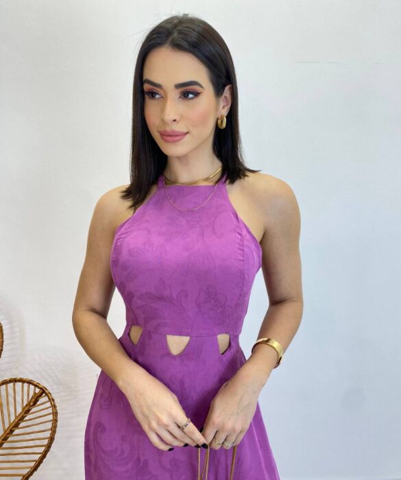 Vestido Longo Heloisa com Fenda Lateral e Bojo Lilás - Fernanda Ramos Store