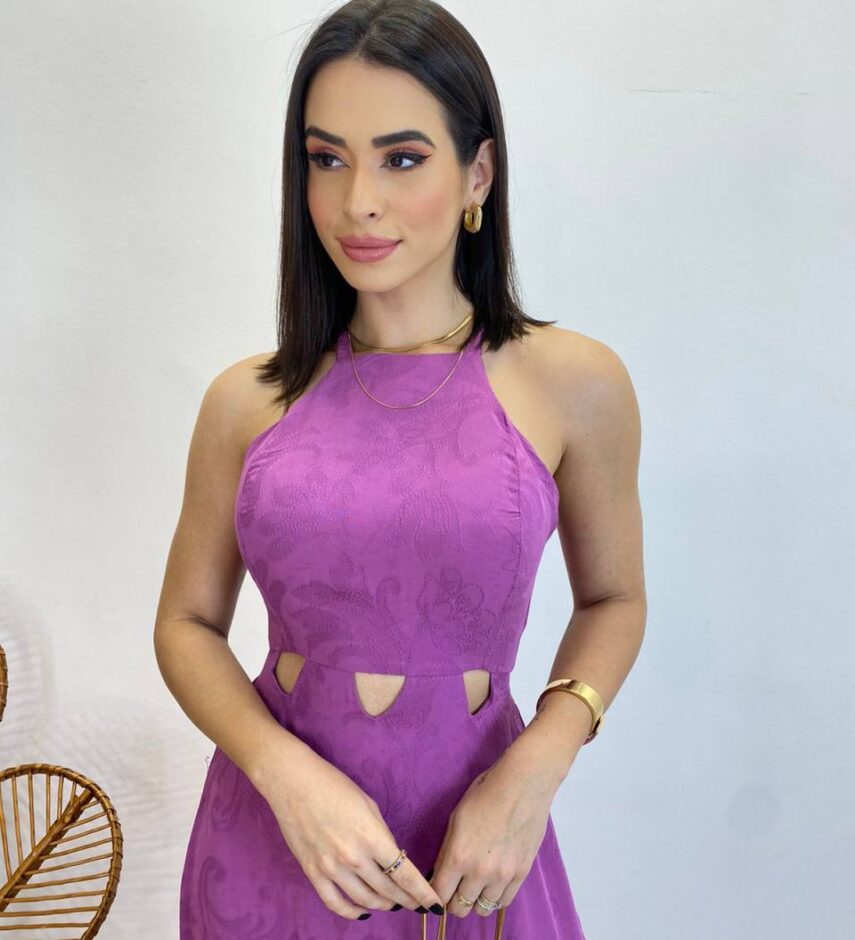 Vestido Longo Heloisa com Fenda Lateral e Bojo Lilás - Fernanda Ramos Store